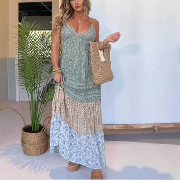 2025 European and American Cross-Border Spring and Summer New Dawn before Daylight Layered Maxi Dress Jade 2025 European and American Cross-Border Spring and Summer New Dawn before Daylight Layered Maxi Dress Jade