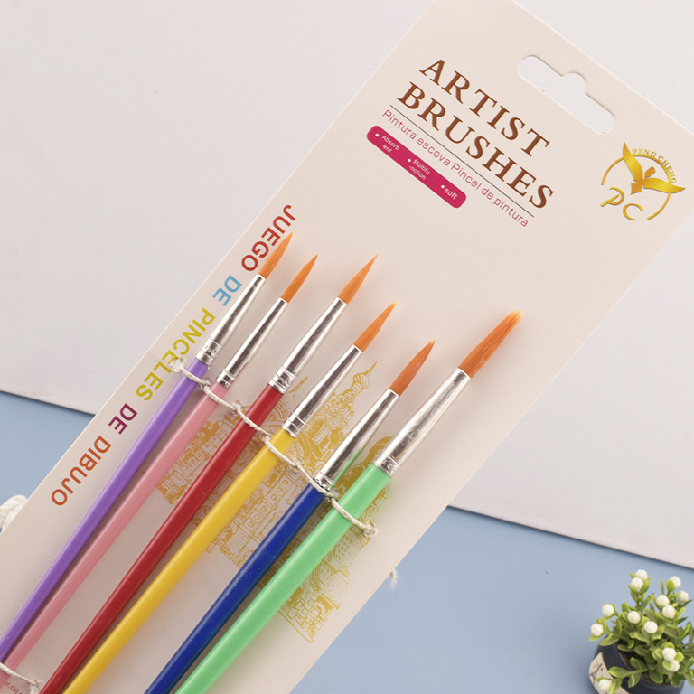 Conjunto de pincel de aceite transfronterizo de cabeza plana 6 pincel conjunto de pincel de palo azul de nylon pincel de pintura de arte para niños 577 - 6