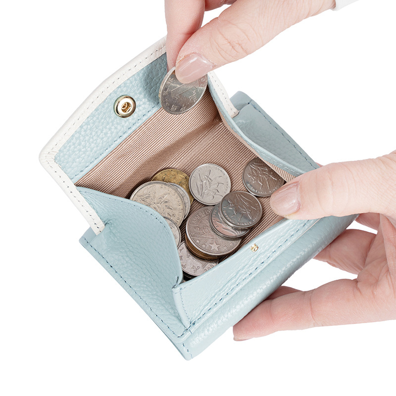 跨境真皮女士錢包短款 日式財布rfid軟牛皮零錢袋三折小錢包purse