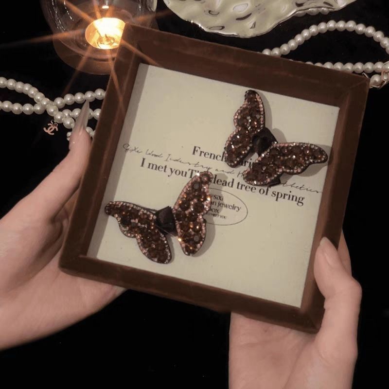 Rhinestone Butterfly Diamond Bangs Clip New Style Hairpin Sparkling Shiny Hair Accessory High-End Shiny Diamond Artistic Retro