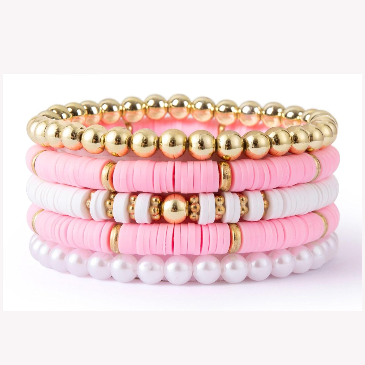 Amazon Popular Retro Bohemian Style Soft Clay Pearl Bracelets Multi-Layered Stacked Bracelet Set Wholesale