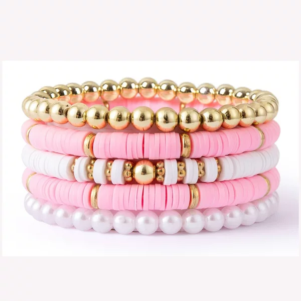 Amazon Popular Retro Bohemian Style Soft Clay Pearl Bracelets Multi-Layered Stacked Bracelet Set Wholesale
