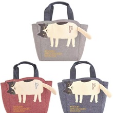 日本kusuguru刺绣猫咪手提包手拎包饭盒包逛街购物通勤包卡通918