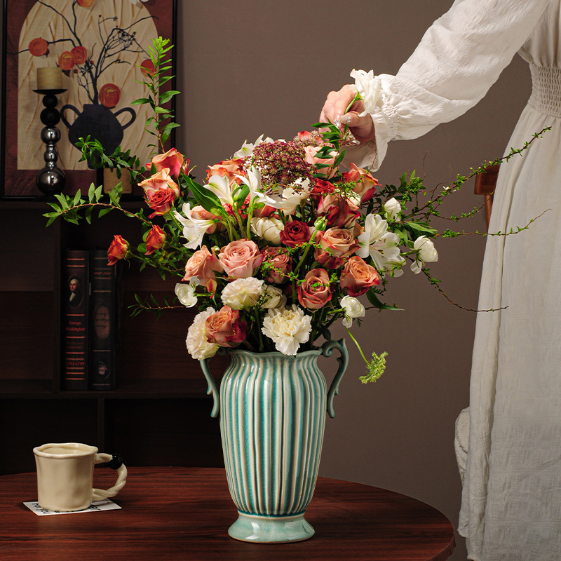 Ceramic Vase Ornaments Scandinavian Simple Flower Arrangement Dining Table Living Room Tv Cabinet Decoration Hydroponic Artificial Flower Retro