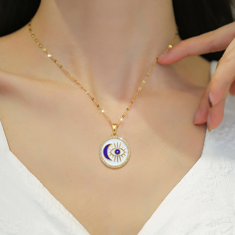 1 Piece Fashion Eye Stainless Steel Copper Plating Zircon Pendant Necklace_colorza_1