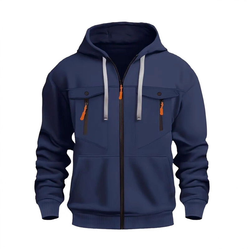 European Size Men's Hooded Zip-Up Sweatshirt with Multiple Pockets, Softshell Jacket, Direct Cross-Border Supply European Size Men's Hooded Zip-Up Sweatshirt with Multiple Pockets, Softshell Jacket, Direct Cross-Border Supply