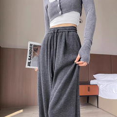 深灰糯米裤女夏季2025新款高腰小个子垂感宽松慵懒直筒休闲阔腿裤