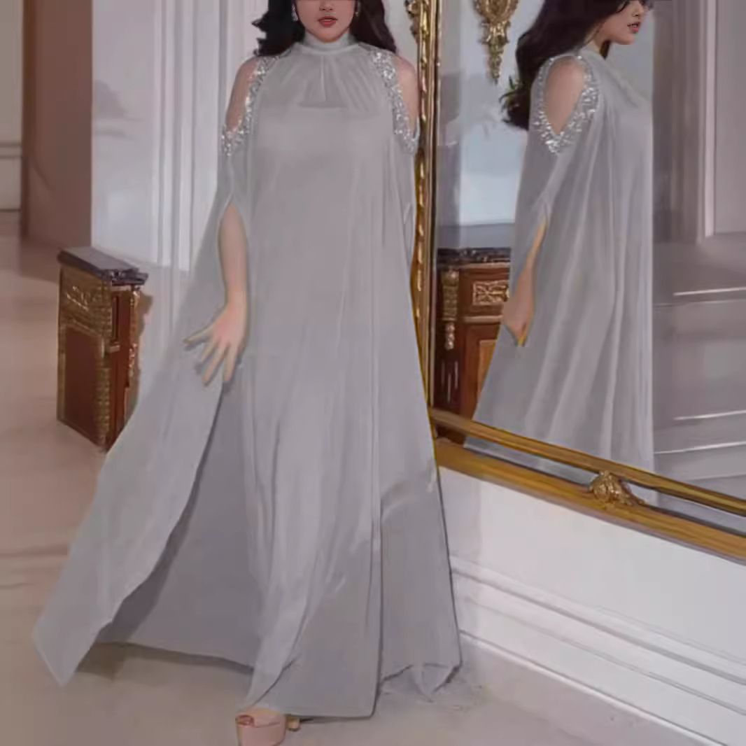 Conjunto de Dos Piezas de Vestido de Noche de Gasa con Lentejuelas y Capa, Estilo Europeo y Americano, Elegante y Sexy, Primavera/Verano 2023