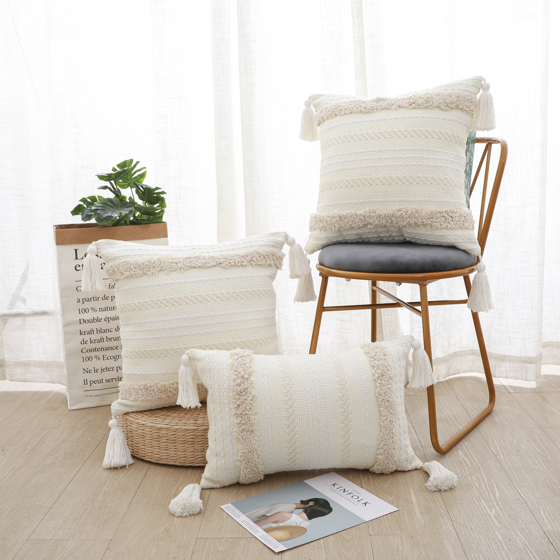 卸売ボヘミアンモロッコ織り腰枕クッションソファ枕寝室用芯入り枕カバー付きタフテッド枕