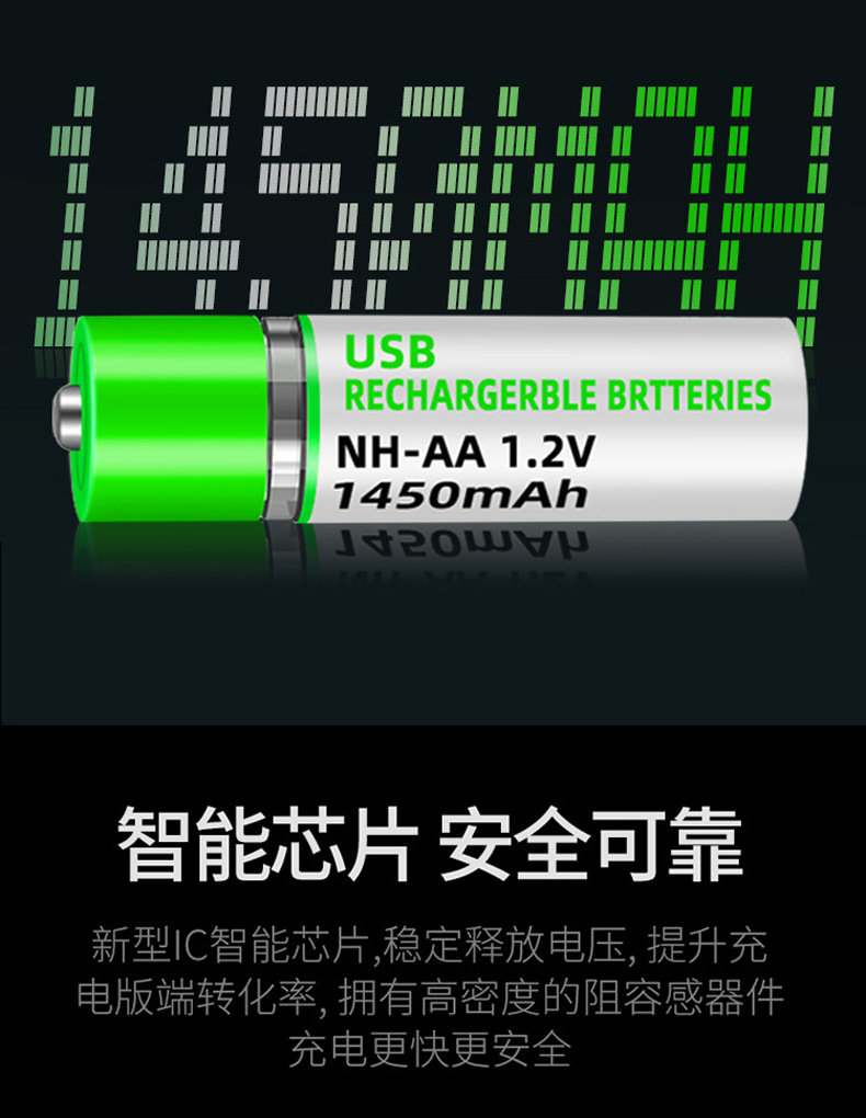 New Rechargeable Battery Large Capacity Aa Nickel Metal Hydride Battery 1.2V Household Toy Remote Control Mouse USB Supply