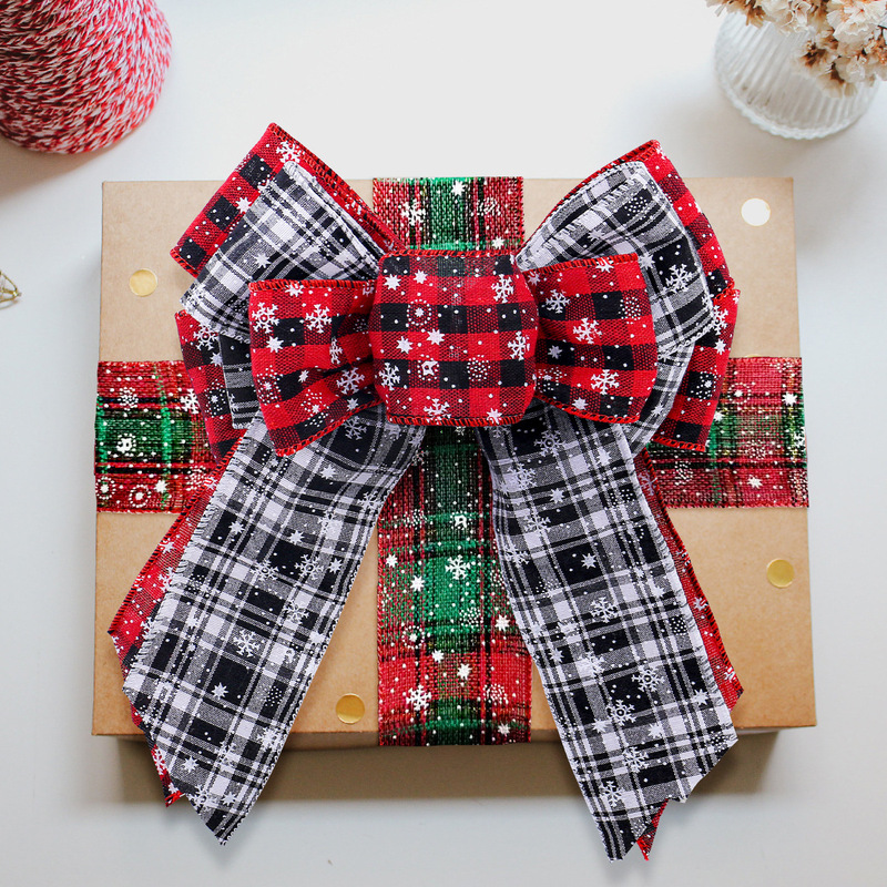 クリスマス雪花格子リボンDIYプレゼント包装リボン飾りクリスマスツリー装飾品|undefined