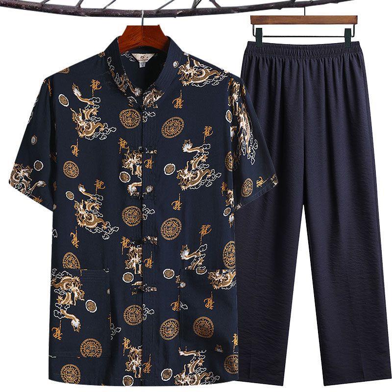 Summer men's cotton short-sleeved top, Tang suit style, thin Zhongshan suit, loose-fitting casual men's summer wear for middle-aged and elderly men