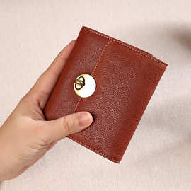 女士钱包短款皮夹多功能锁扣小钱包复古头层牛皮三折钱夹厂家直供