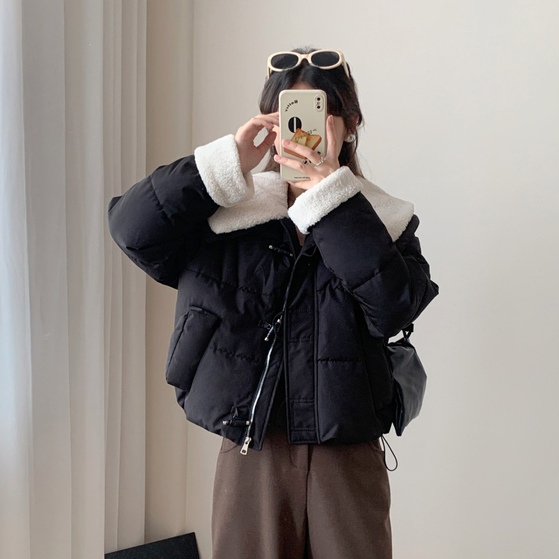 2025冬季新款羽绒棉服女韩版休闲小个子牛角扣保暖羊羔毛棉衣外套|undefined
