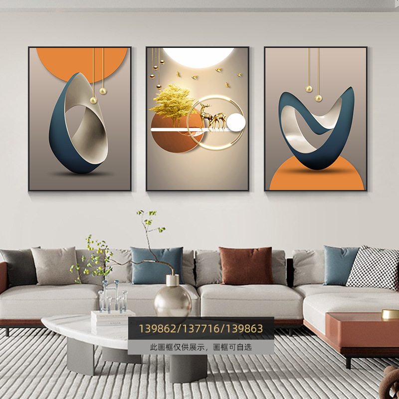 Pintura de decoración de la sala de estar moderna de lujo ligera Fukuyan atmósfera tripartita mural significa un buen fondo de sofá pintura colgante de pared
