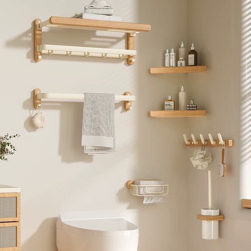 Solid Wood Towel Rack Beech Wood Style Classy Bathroom Towel Rack Bathroom Bathroom Milk White Towel Rack