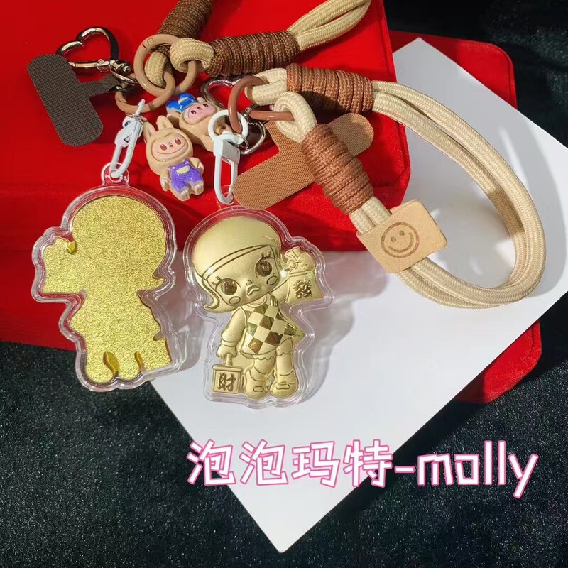新款含金泡泡玛特拉布布手机挂绳发财Molly公仔钥匙扣包挂件批发|undefined