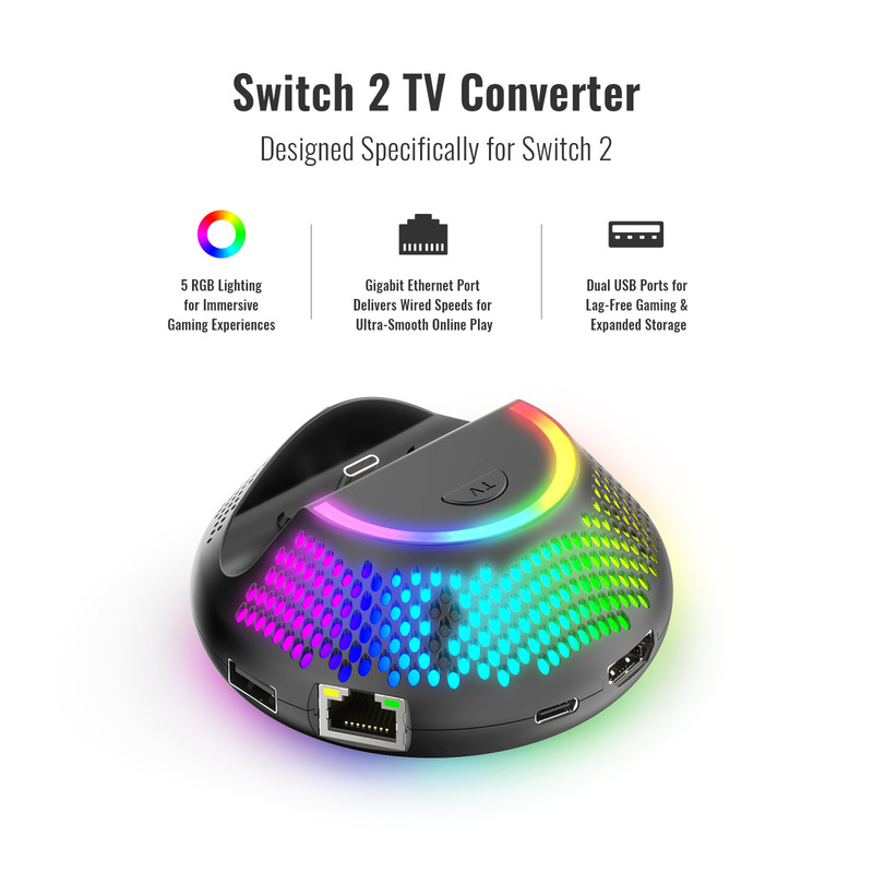 Switch2世代ラウンドポータブルTVベースNS2ビデオ変換ベース、ギガビットイーサネットポートアンビエントライトアクセサリー付き|undefined