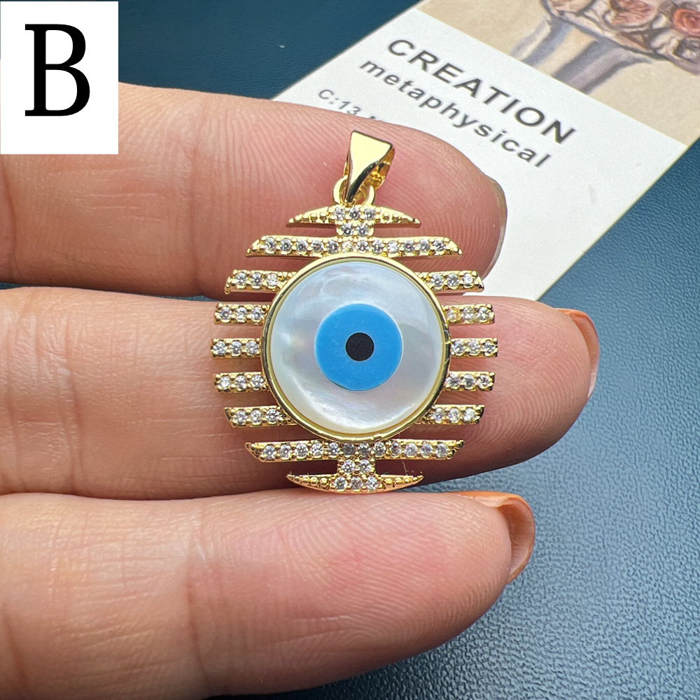 8g Weight Pendant Jewelry Making Type Shell, Zircon Inlay Material DIY Jewelry Accessories Classification 1 Piece Quantity Copper Material Eye Pattern Plating Design Simple Style Style 1 Piece Copper Shell Zircon Eye Pendant 3