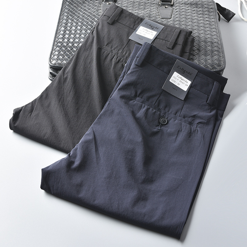 High-End Ice Silk Men's Casual Pants, Loose Straight-Leg Business Slim-Fit Wrinkle-Resistant Non-Iron Summer Lightweight Trousers High-End Ice Silk Men's Casual Pants, Loose Straight-Leg Business Slim-Fit Wrinkle-Resistant Non-Iron Summer Lightweight Trousers