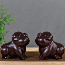 黑檀实木整雕朝天猪摆件 十二生肖猪摆件木质工艺品制作开业礼品