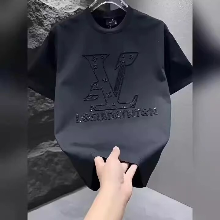 2026 New Summer Style Men's Round Neck Short-Sleeved T-Shirt with Sequin Embroidered Letters, Quick-Drying Half-Sleeved Shirt