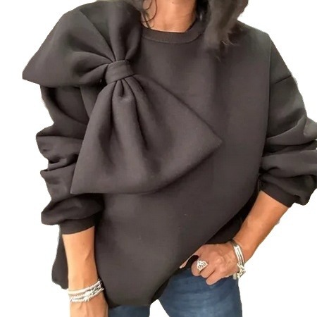 Women's Clothing spring women's shirt temperament elegant pullover long sleeved solid color loose women's bow top_voghion.com