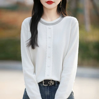 2026秋季款女士针织衫套头圆领假开衫毛衣女毛打底衫外贸批发