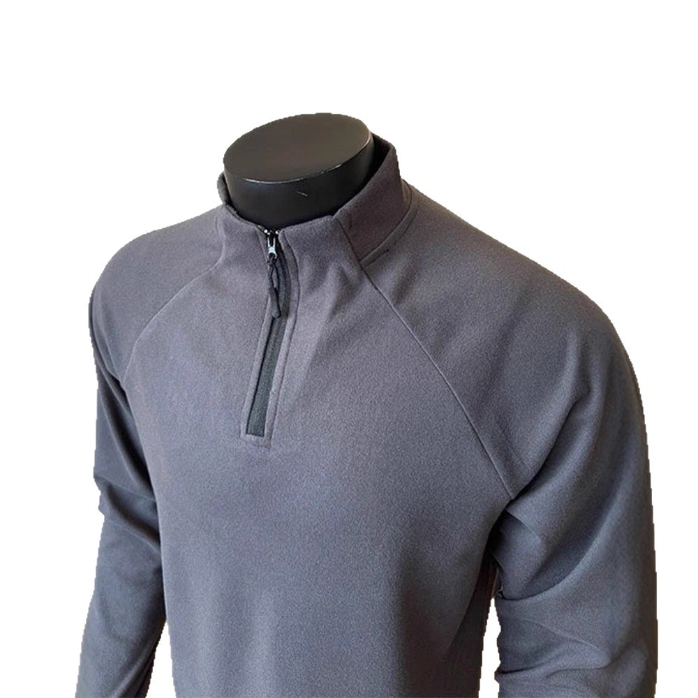 Gray oscuro medio cremallera camiseta de terciopelo para hombres otoño y invierno estilo americano cuello vertical con entrenamiento físico camiseta de manga larga