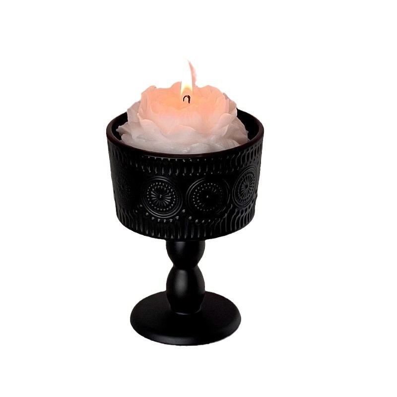 Adornos de candelabros de mediana edad de alto valor, velas de vidrio negro esmerilado, base de aromaterapia, ambiente, accesorios de decoración fotográfica