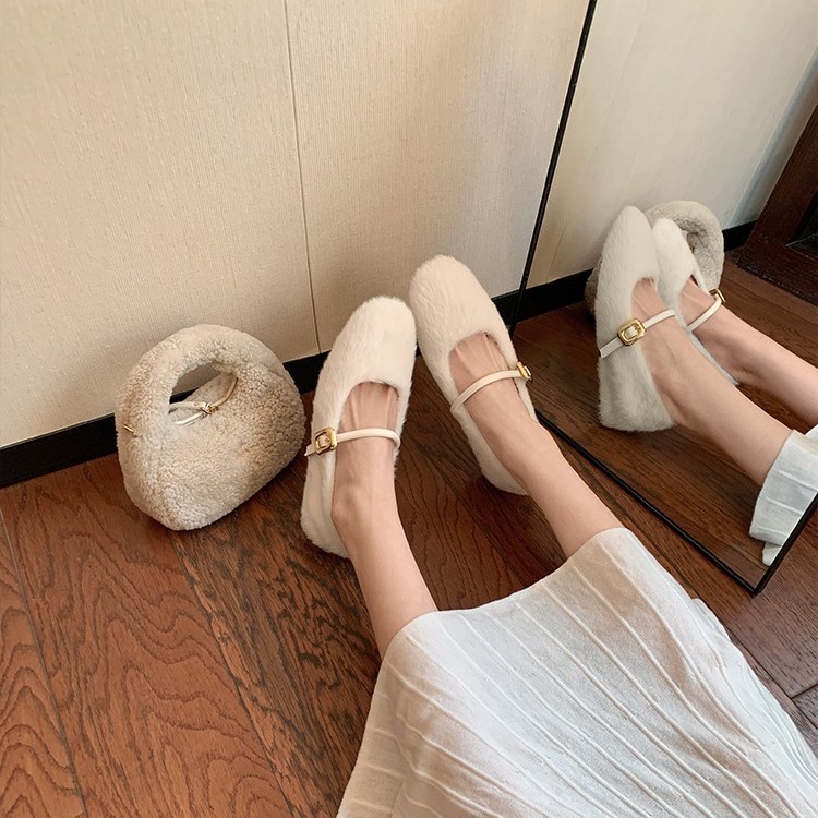 【澜柜】京都恋人~保暖棉鞋方头内增高扣带玛丽珍毛毛鞋女单鞋|undefined