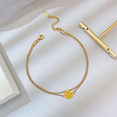 Temperament Lucky Double Layer Fortune Brand Anklet for Women New Internet Celebrity Foot Rope Fortune Anklet 18k Gold Anklet Transfer Leg Chain