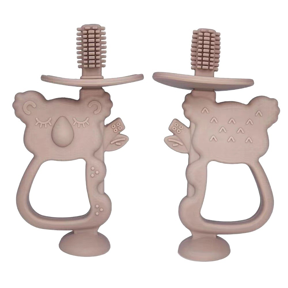 Fábrica de productos hervibles de goma de silicona para bebés koala cepillo de dientes 2 - en - 1 para calmar la mano goma de dientes