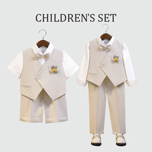 Children's Suit Dress Boy's Suit Korean Style Vest Suit Boy's First Birthday Flower