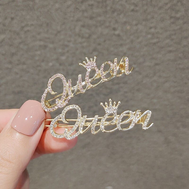 queen letter queen crown hairpin word clip South Korea elegant rhinestone bangs clip side hairpin headdress