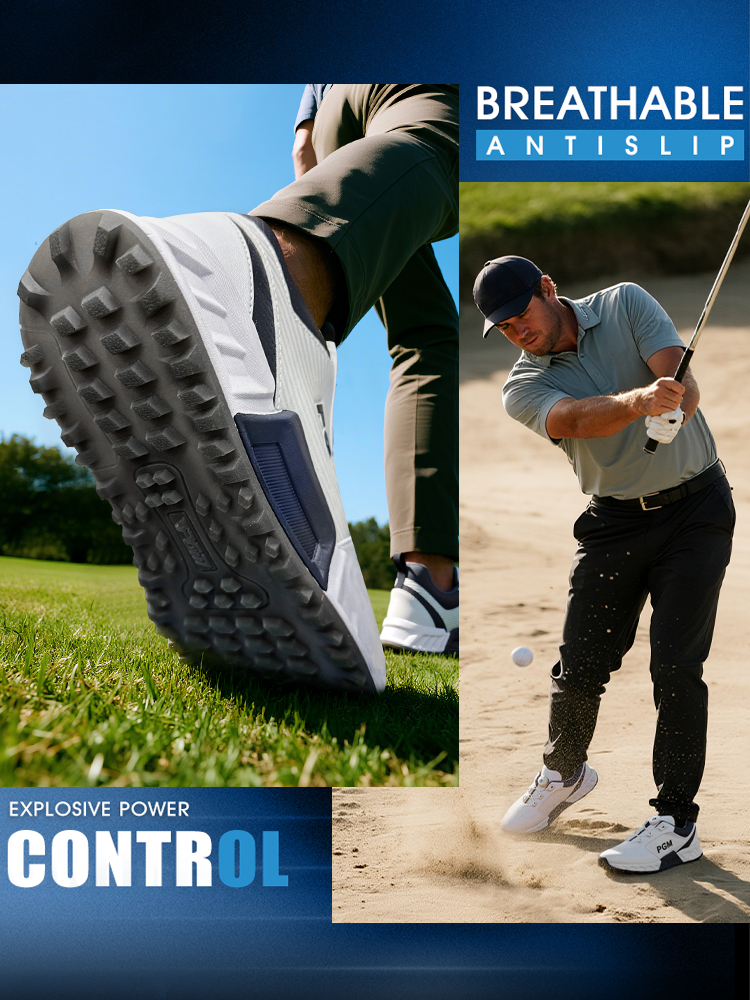Giày golf nam PGM đế EVA đàn hồi, chống thấm nước, núm dây xoay tiện lợi — XZ438-Yunchi Trắng