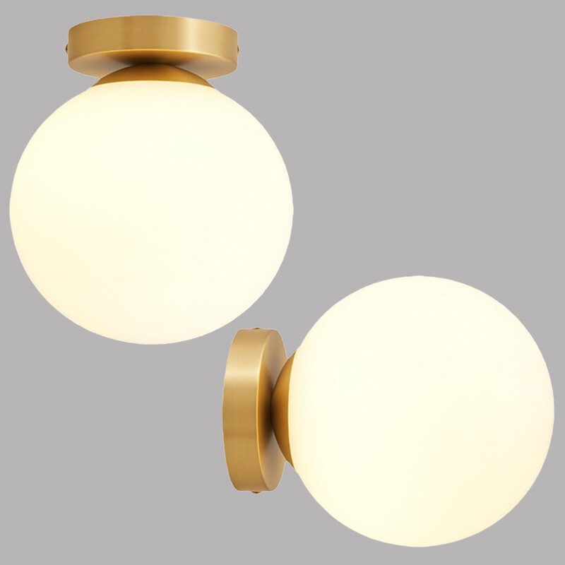 Creative personality ceiling light luxury brass cream style hallway aisle balcony glass round spherical decorative lamp