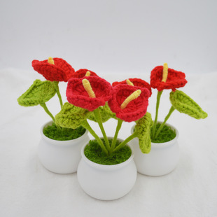 Finished red palm wool mini pot home woven artificial flower car desktop small decoration cross-border decoration