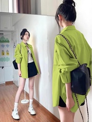 牛油果绿长袖衬衫女新款别致宽松气质超好看上衣衬衣外搭防晒外套