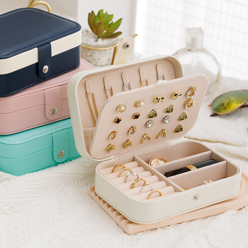 Caja de joyería portátil simple transfronteriza, pulsera de almacenamiento de joyería de viaje, aretes de joyería, caja de joyería de almacenamiento, venta al por mayor