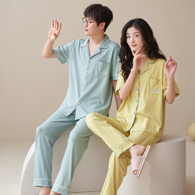 Pijamas pareja desgaste un hombre y una mujer verano puro algodón simple moda de alta calidad delgada pantalones de manga corta ropa de casa verano