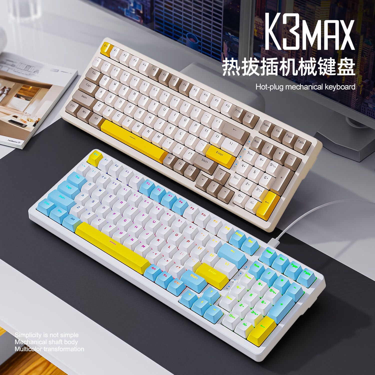 Teclado mecánico K3MAX personalizado estructura de junta en caliente intercambiable 100 teclas de escritorio computadora portátil de oficina