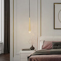 卧室床头创意吊灯轻奢现代简约北欧吧台餐厅铜水晶灯极简长线吊灯