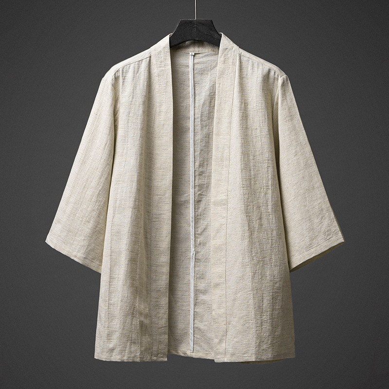 2024 Summer Chinese Style Ancient Style Taoist Robe Cotton Linen Linen Han Dynasty Men's Casual Solid Color Half Sleeve Loose Jacket for Men