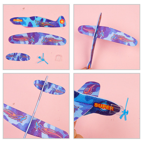 Creative children's toy small gift model assembled magic swing airplane foam paper airplane ground push gift
