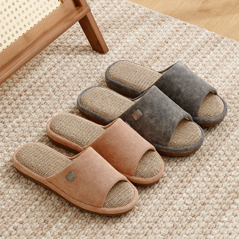 Xinwo Washed Denim Home Slippers for Women Spring and Summer Non-Slip Thick-Soled Indoor Silent Floor Japanese Linen Slippers
