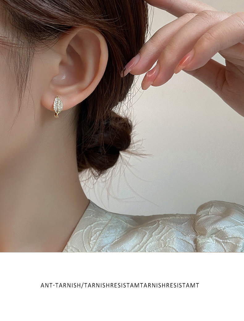 1 Piece Simple Style Commute Leaf Plating Inlay Copper Zircon Earrings display picture 3