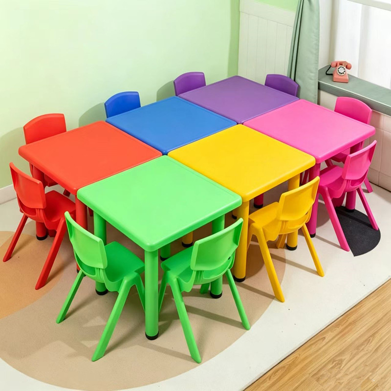 Children's Table and Chair Set Kindergarten Table Plastic Chair Rectangular Toy Table Baby Drawing Writing Table Lifting