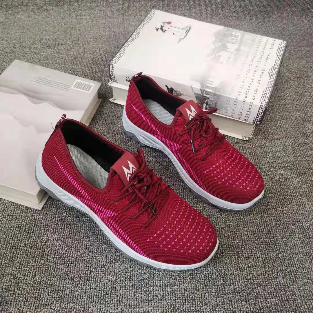 2021春季新款女休闲运动鞋 系带软底舒适透气网面健步鞋现货批发