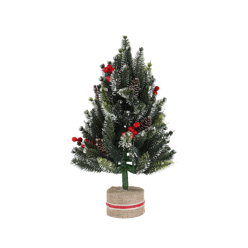 Imitación de plástico verde con nieve mini fruta roja árbol de Navidad decoración de escritorio pequeño regalo de Navidad